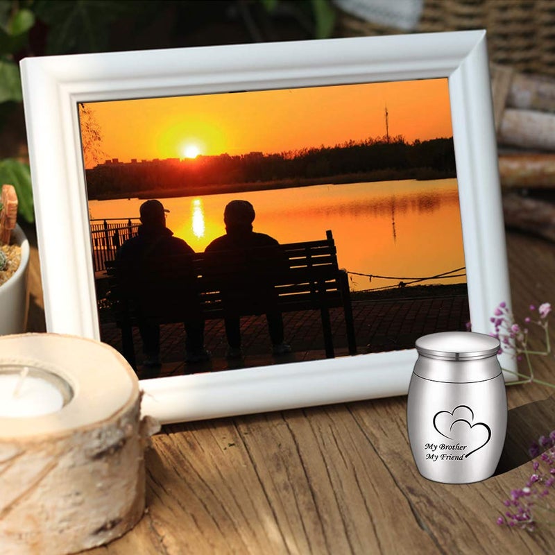 Dletay Small Keepsake Urns for Human Ashes Mini Cremation Urns for Ashes Stainless Steel Memorial Ashes Holder-My Brother My Friend - Image 4